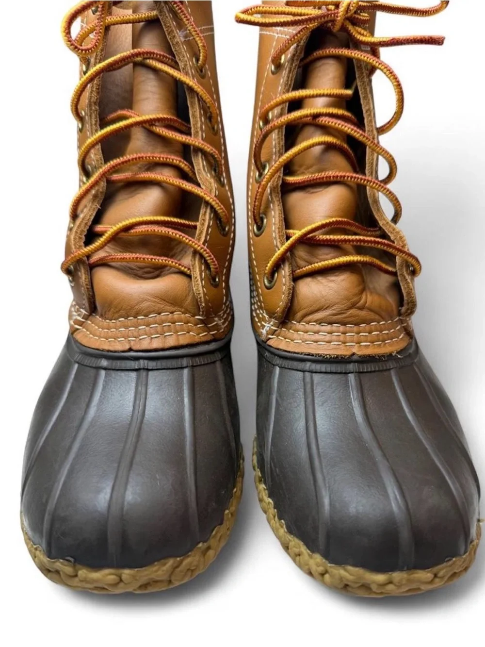 LL Bean Women’s Brown Leather and Dark Brown Rubber Duck Boots - Size 6